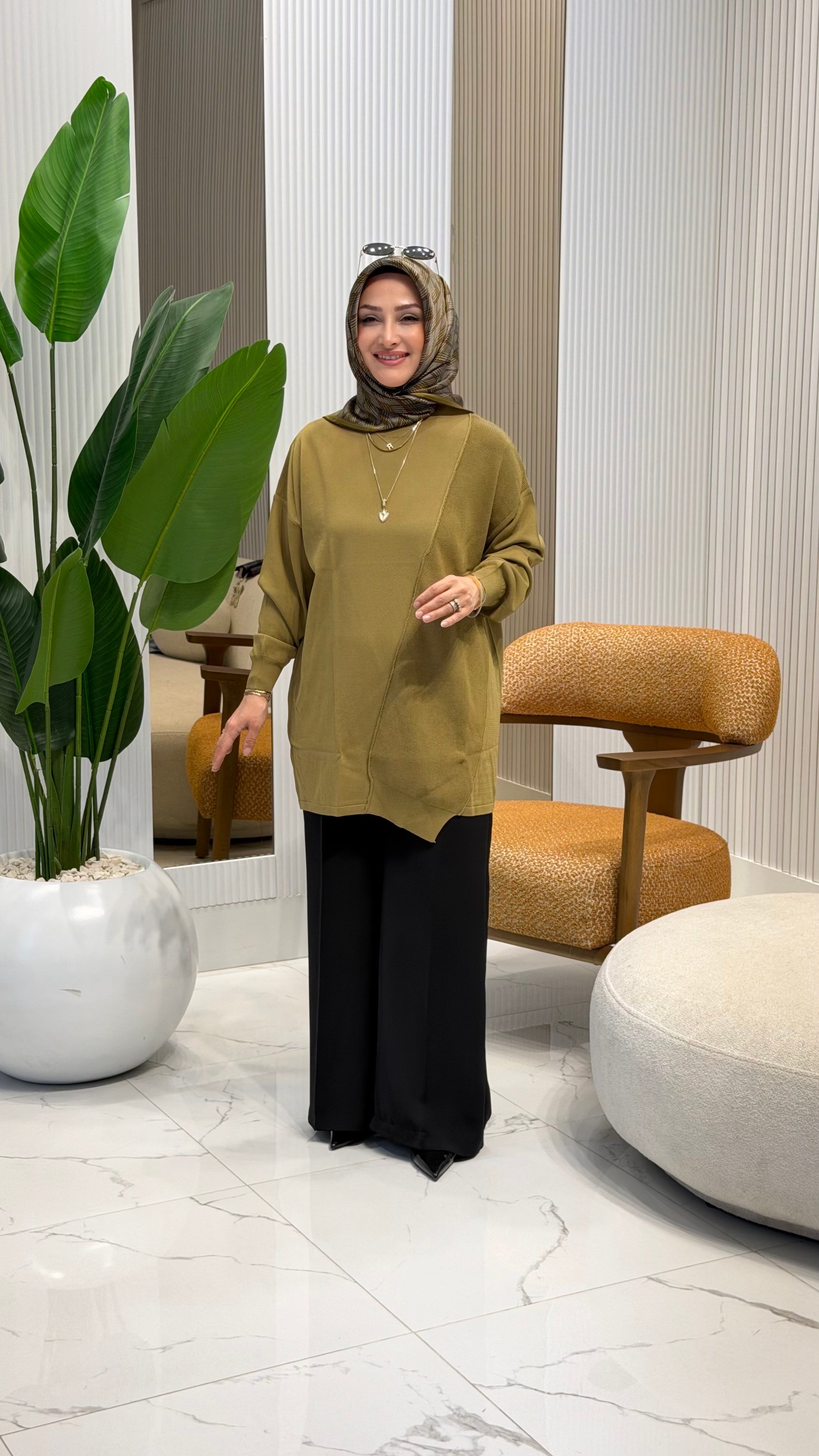 TIĞ TRİKO ÖRGÜ DETAYLI RAYON TUNİK OLİVE - 21872