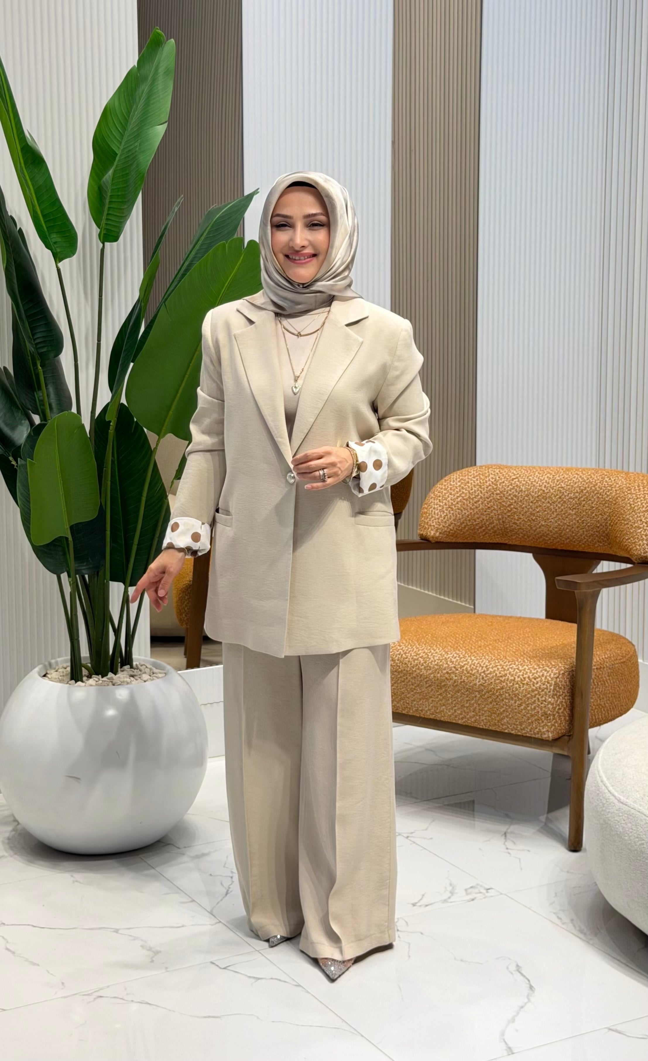 TIĞ TRİKO PUANTİYELİ BLAZER TAKIM TAŞ - 5134