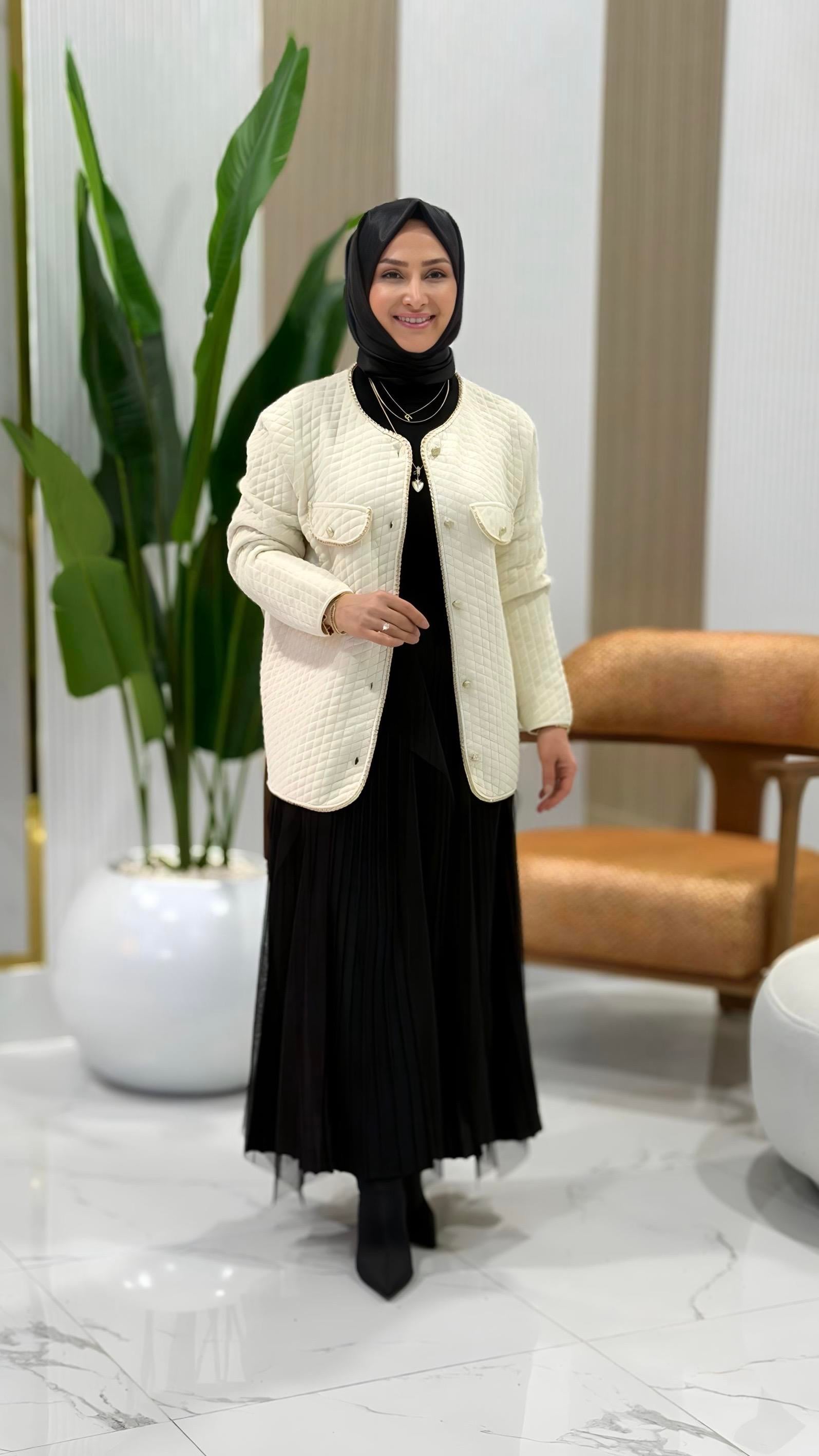 TIĞ TRİKO ZİNCİR DETAYLI ŞONİL CEKET - 21787