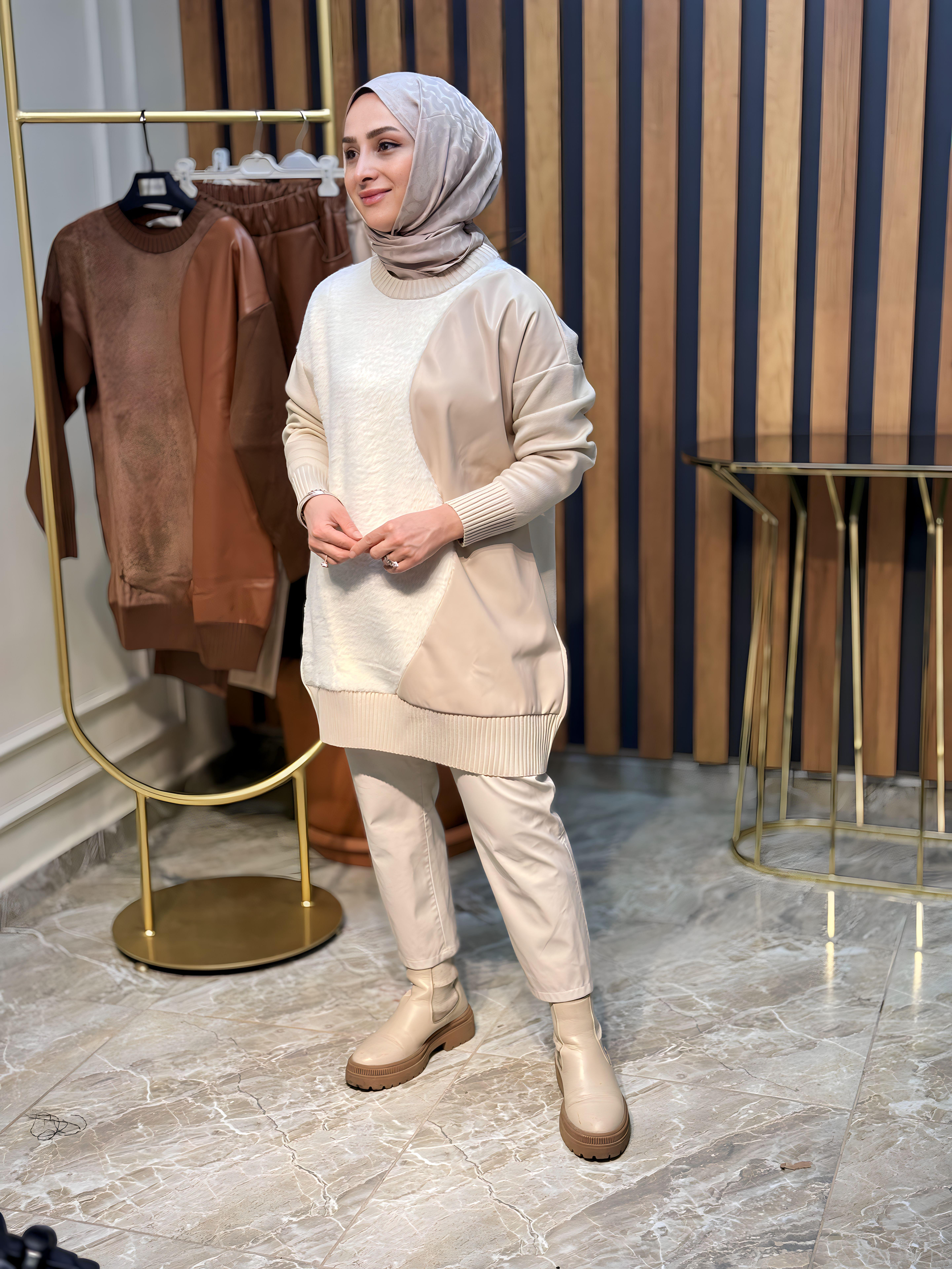 TIĞTRİKO DERİ DETAYLI TRİKO TUNİK-21416