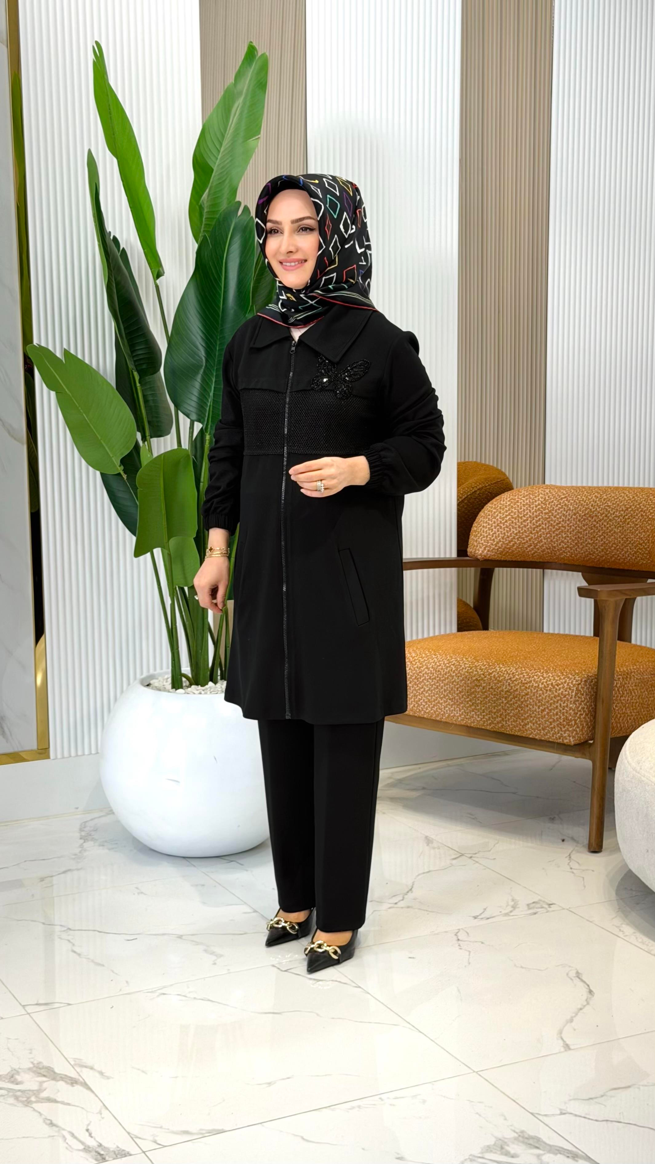 WNW FİLE DETAYLI PANTOLONLU TAKIM 2404-SİYAH