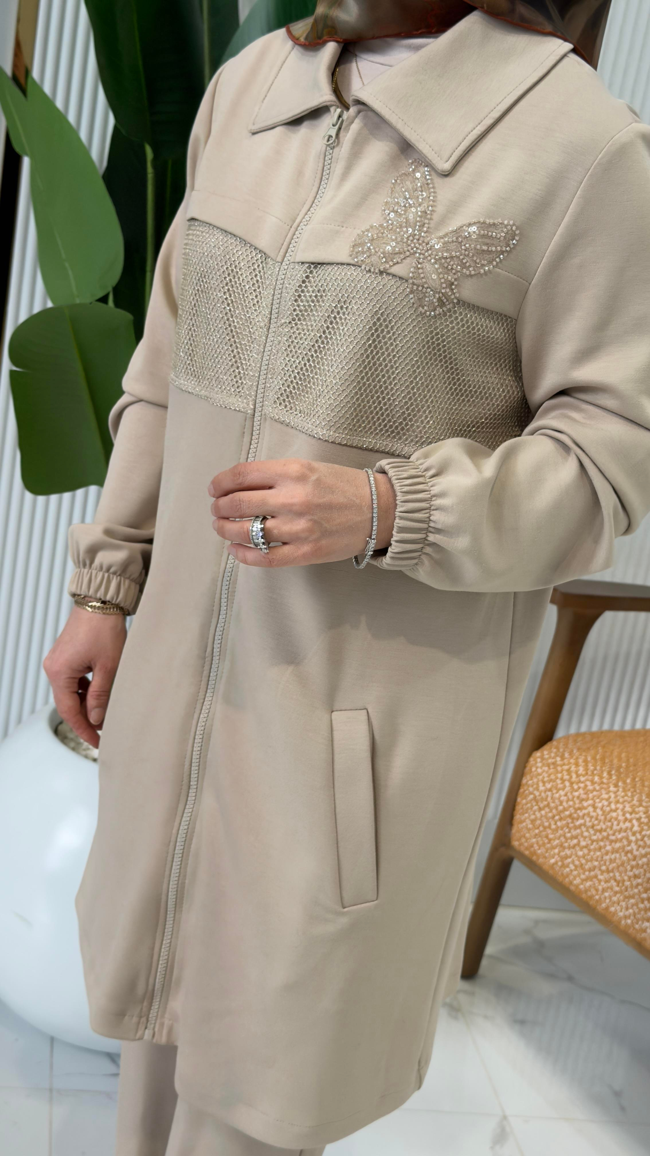 WNW FİLE DETAYLI PANTOLONLU TAKIM 2404-BEJ