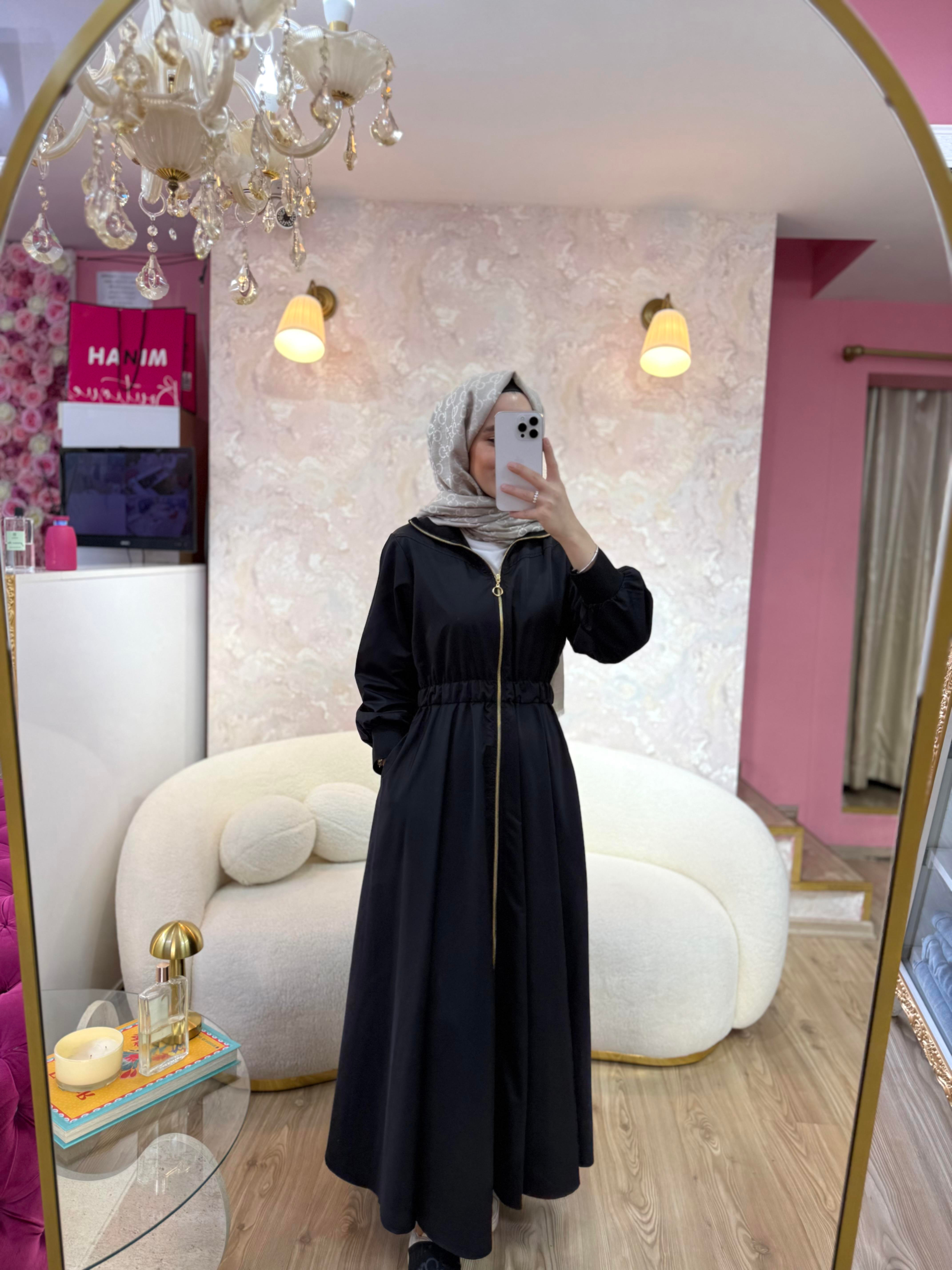 Fermuarlı Elbise-Siyah