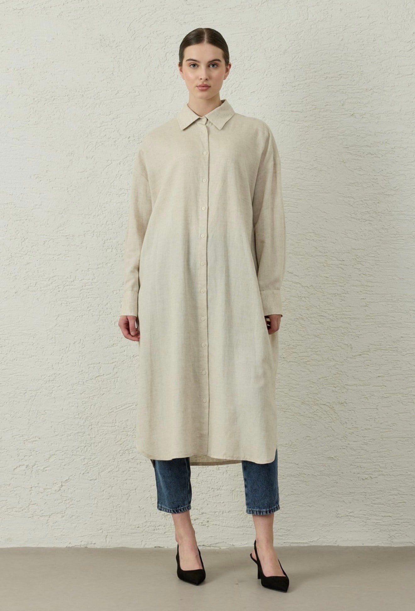 Natural Keten Tunik-Taş