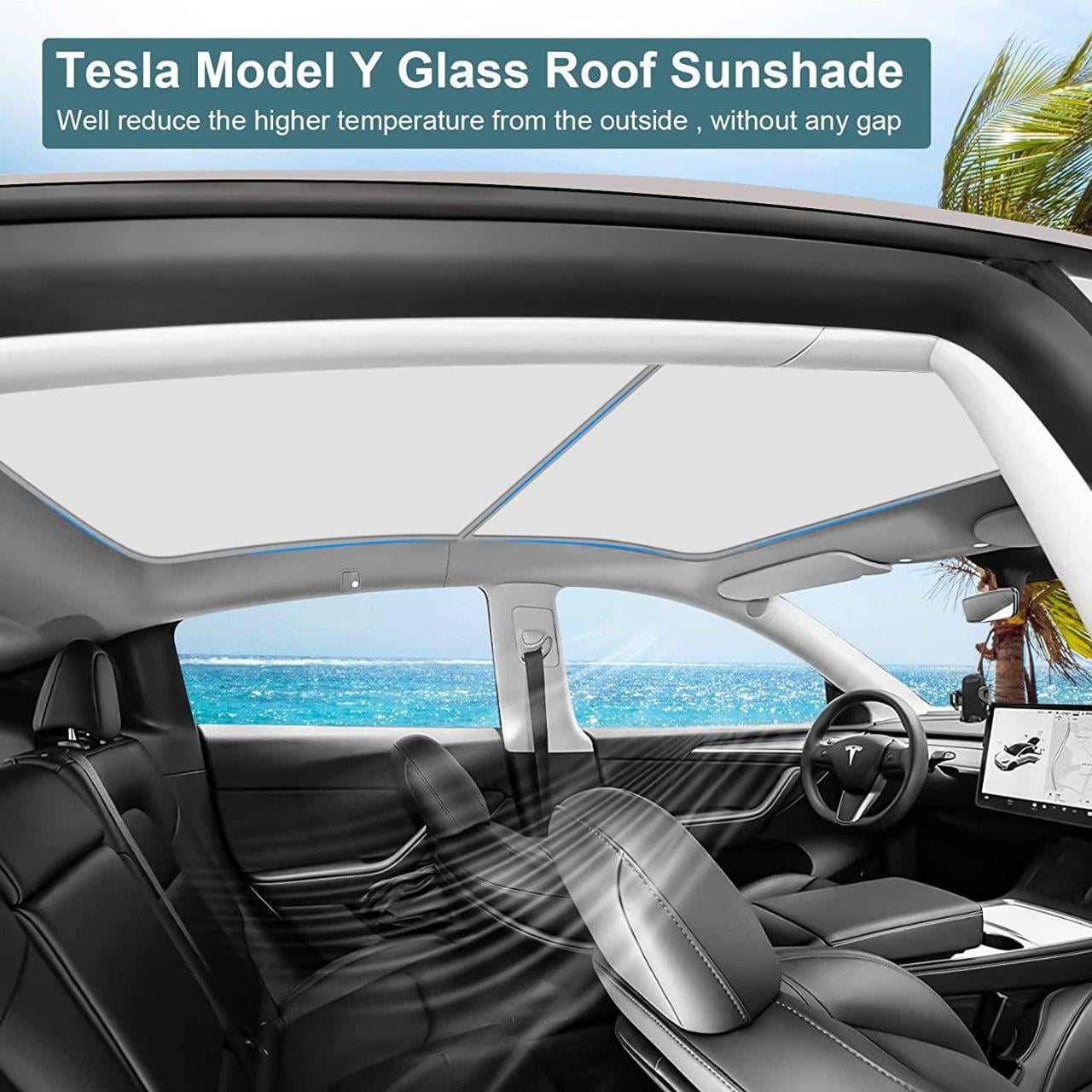 Tesla Model Y Kolay Sökülüp Takılabilir  Katlanır Güneşlik (Bej Renk)