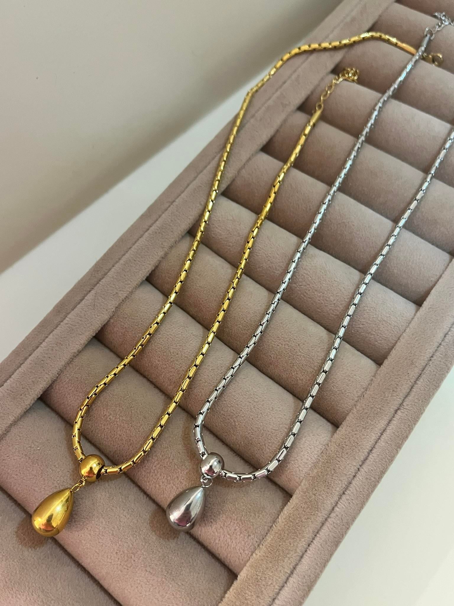 Çelik Geçme Zincir Damla Sallantılı Kolye