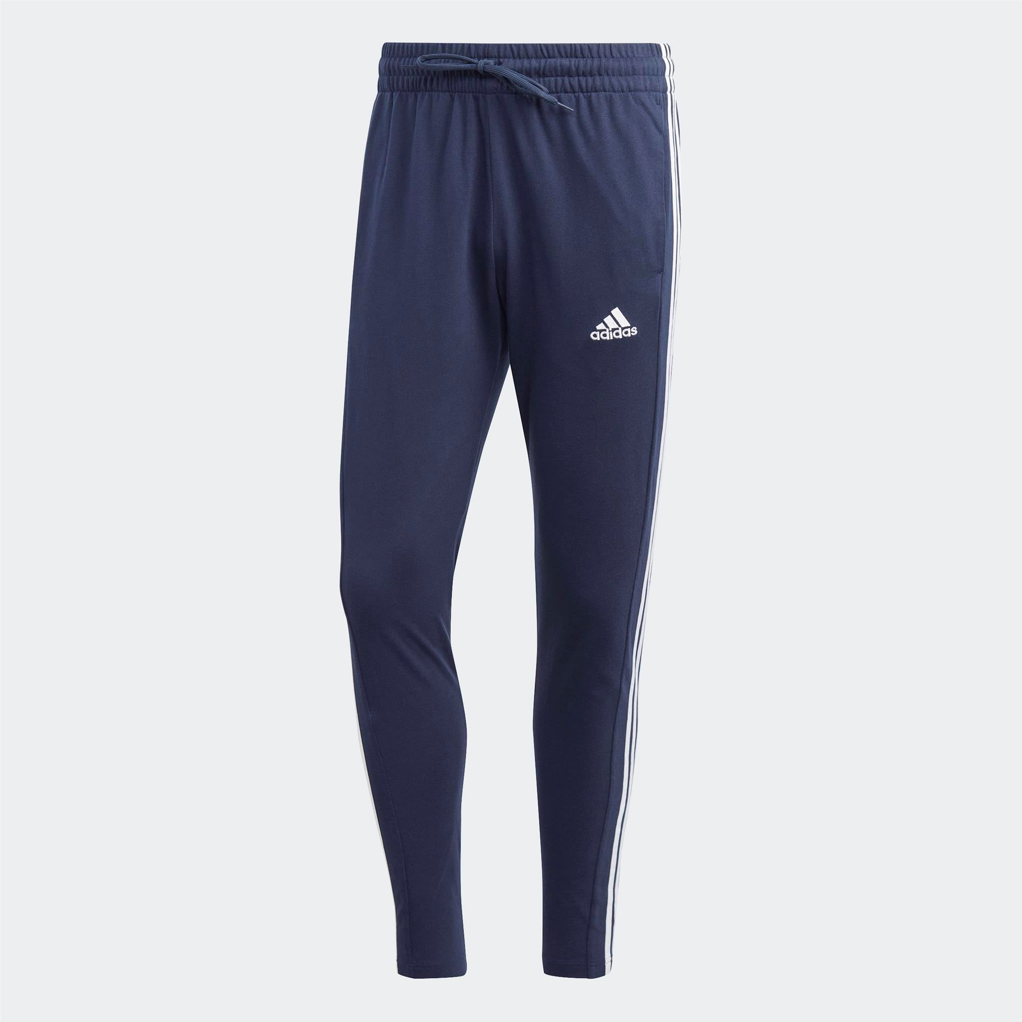 Adidas-Adidas Essentials Single Jersey Tapered Open Hem 3-Stripes Erkek Lacivert Eşofman Altı-Eşofman Altı-IC0045