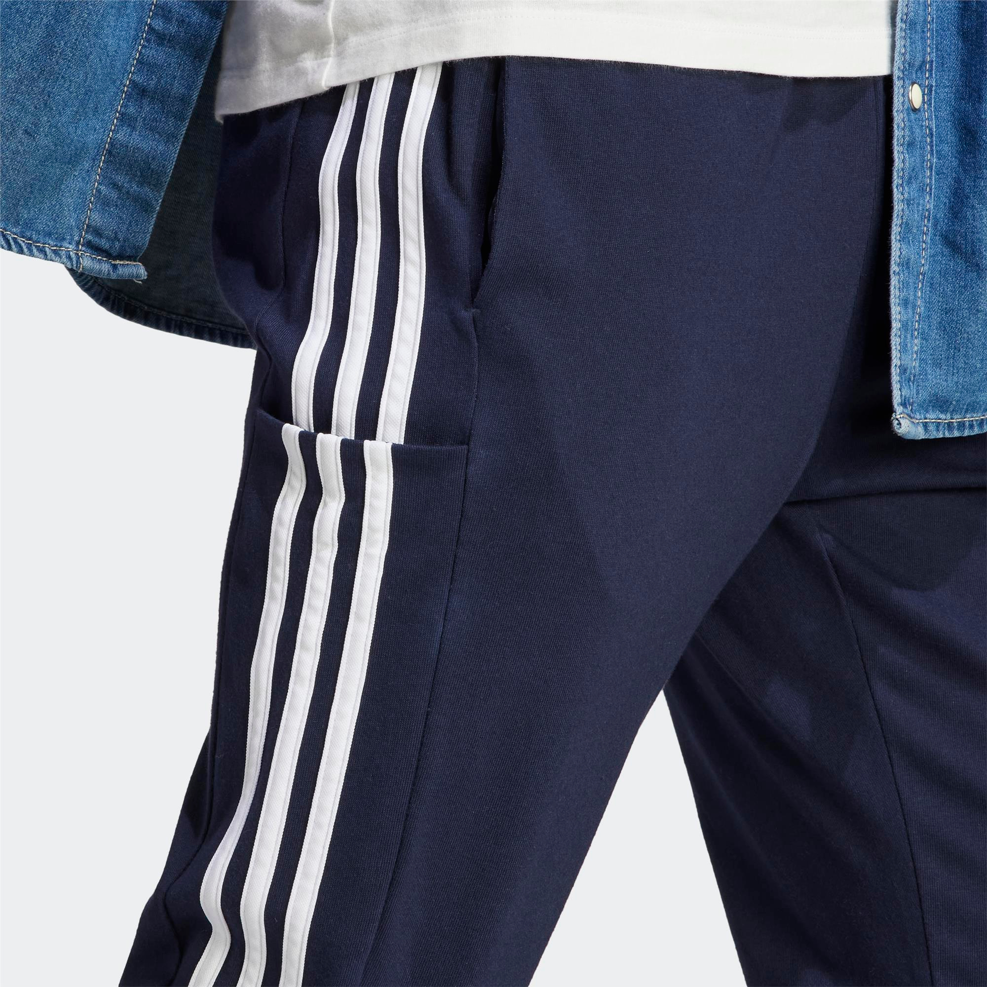 Adidas-Adidas Essentials Single Jersey Tapered Open Hem 3-Stripes Erkek Lacivert Eşofman Altı-Eşofman Altı-IC0045