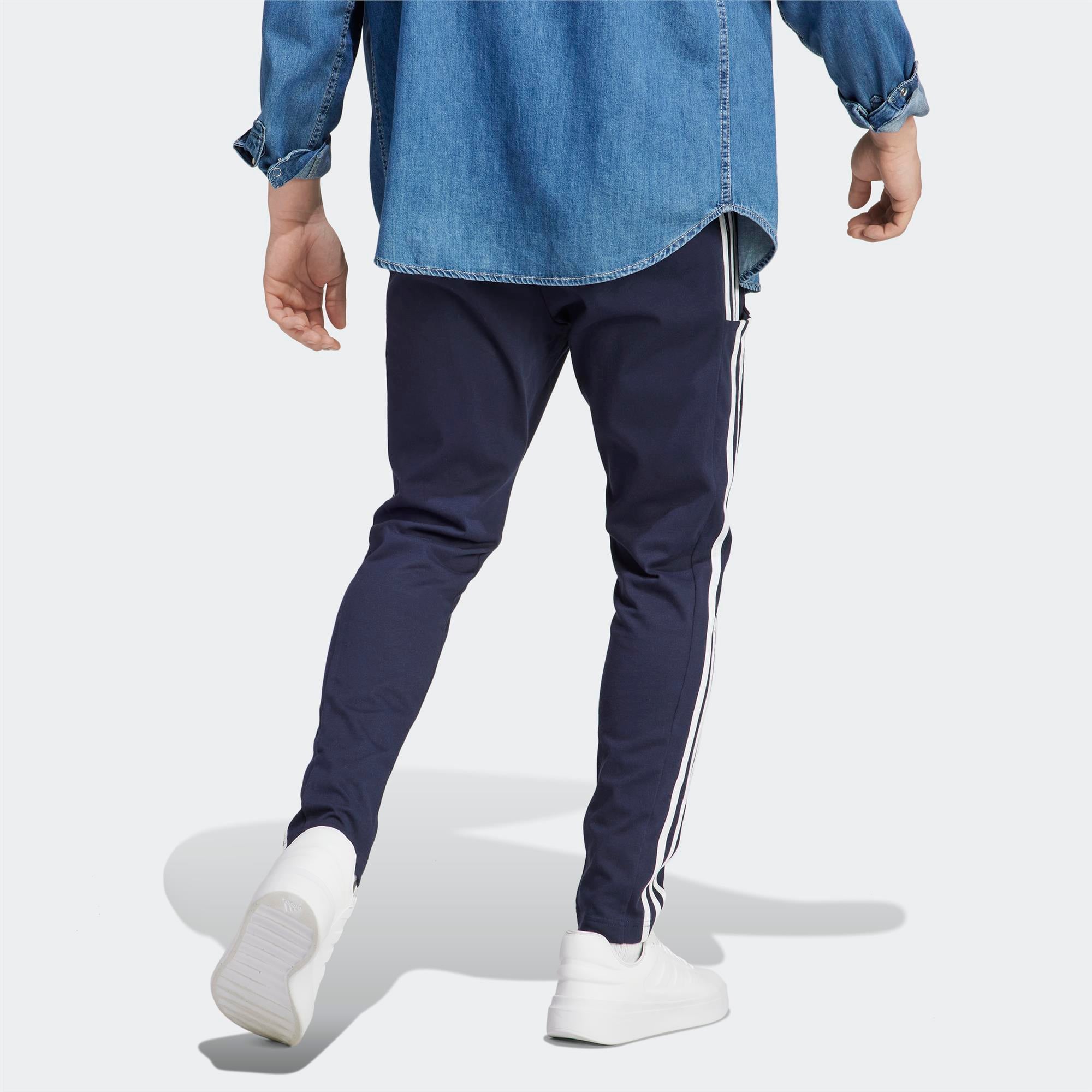 Adidas-Adidas Essentials Single Jersey Tapered Open Hem 3-Stripes Erkek Lacivert Eşofman Altı-Eşofman Altı-IC0045