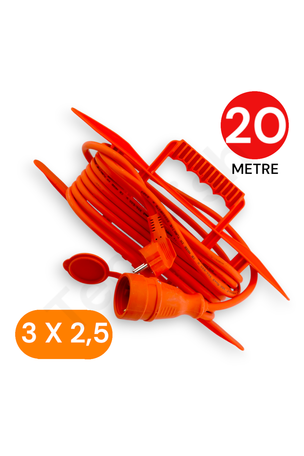 20 Metre Uzatma Kablosu 3x2,5 MM TTR Bakır Kablo Erkek Fiş-Dişi Fiş Baskılı