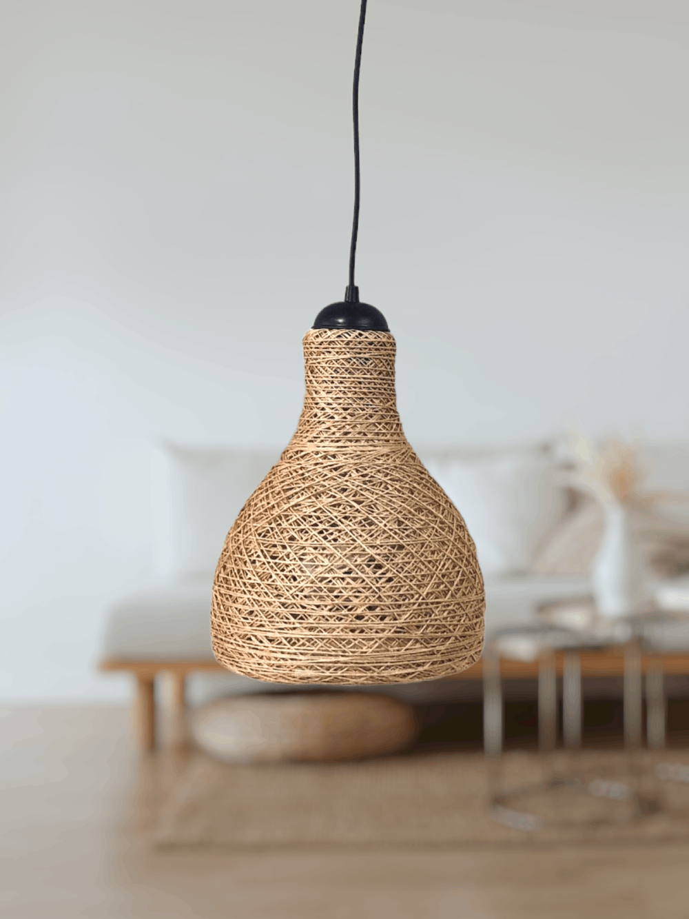 23 Cm X 27 Cm X 87 Rustik Jüt Halatlı Sarkıt Lamba Avize Keten Ip Başlık Küre Top Sarkıt Avize Huni