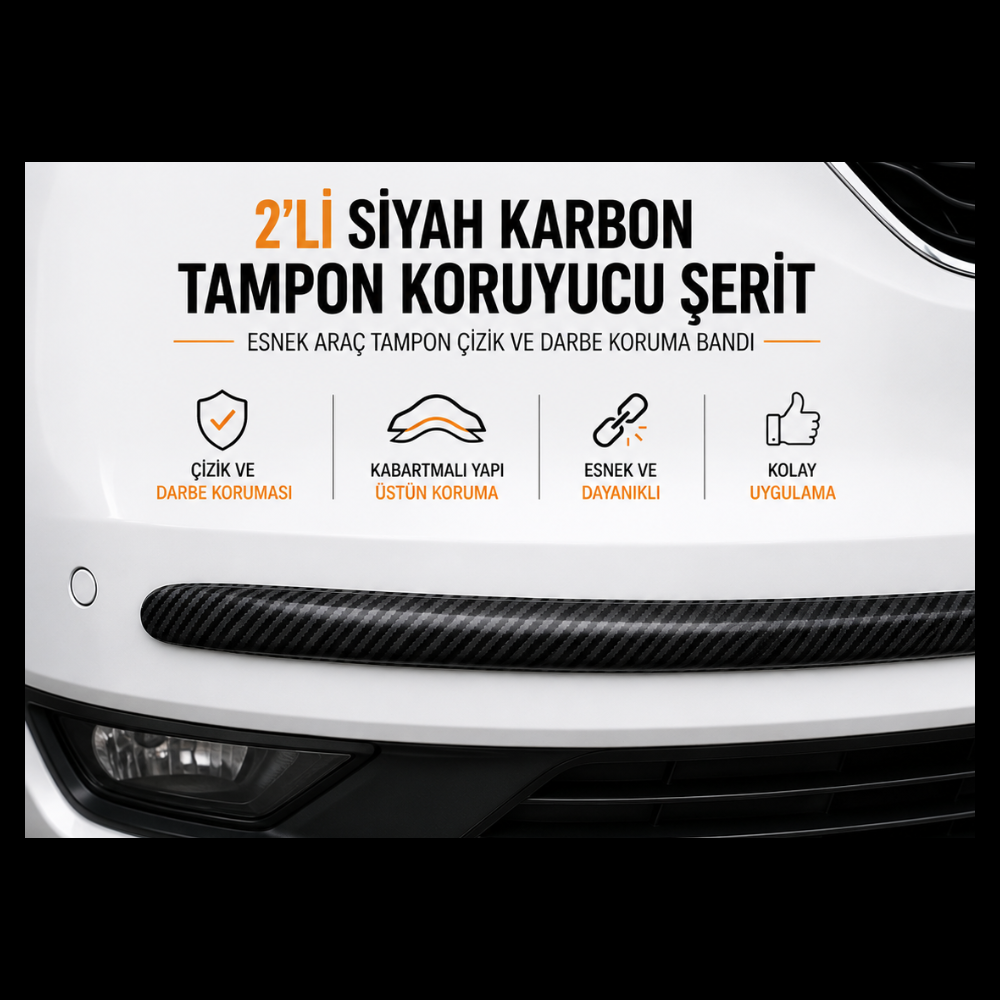 2'li Premium Karbon Tampon Koruyucu Şerit – Araç Çizik, Sürtme ve Darbelere Karşı Güçlü Koruma Bandı 40x5 cm
