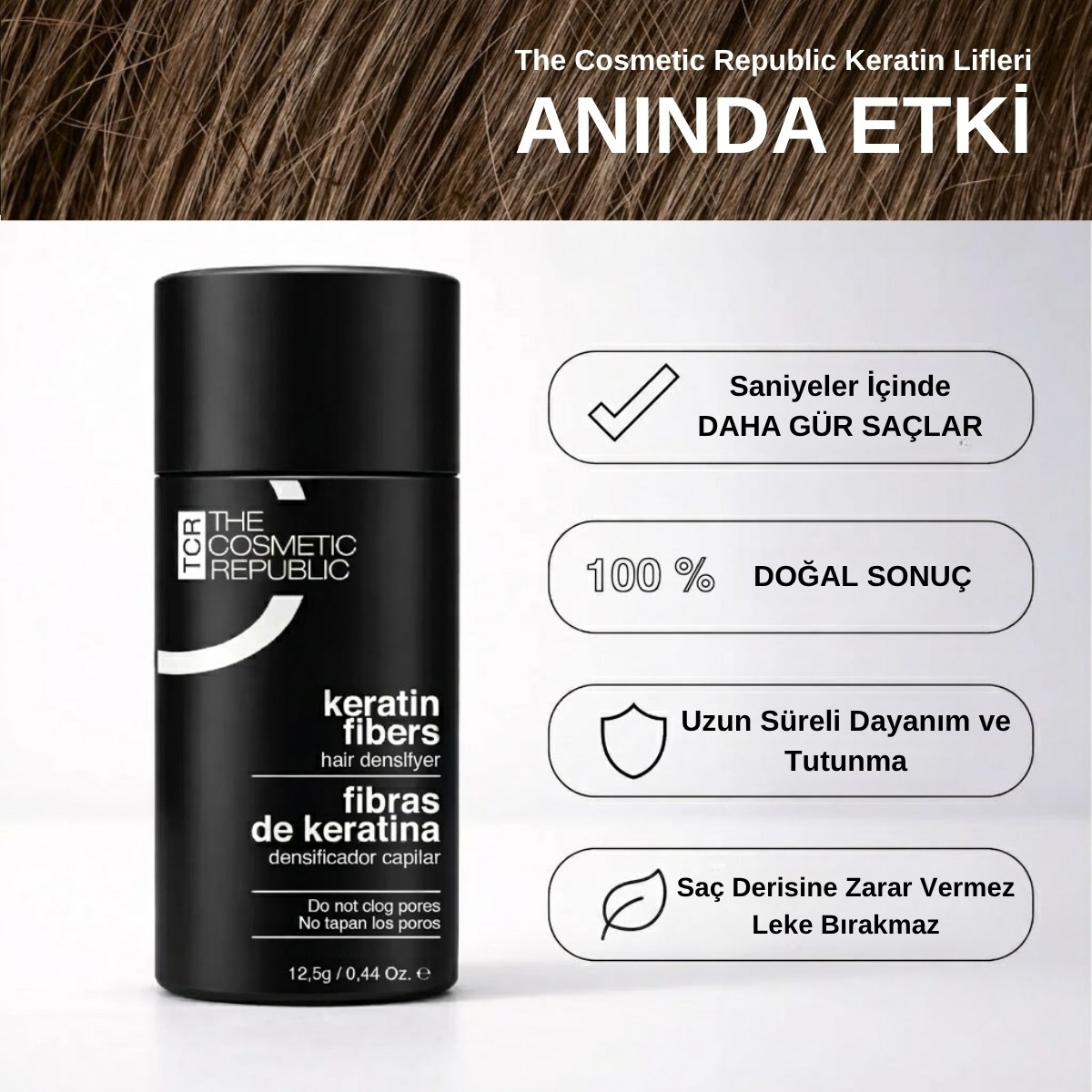 The Cosmetic Republic Dolgunlaştırıcı Saç Fiberi 12,5 gr – Açık Kahve