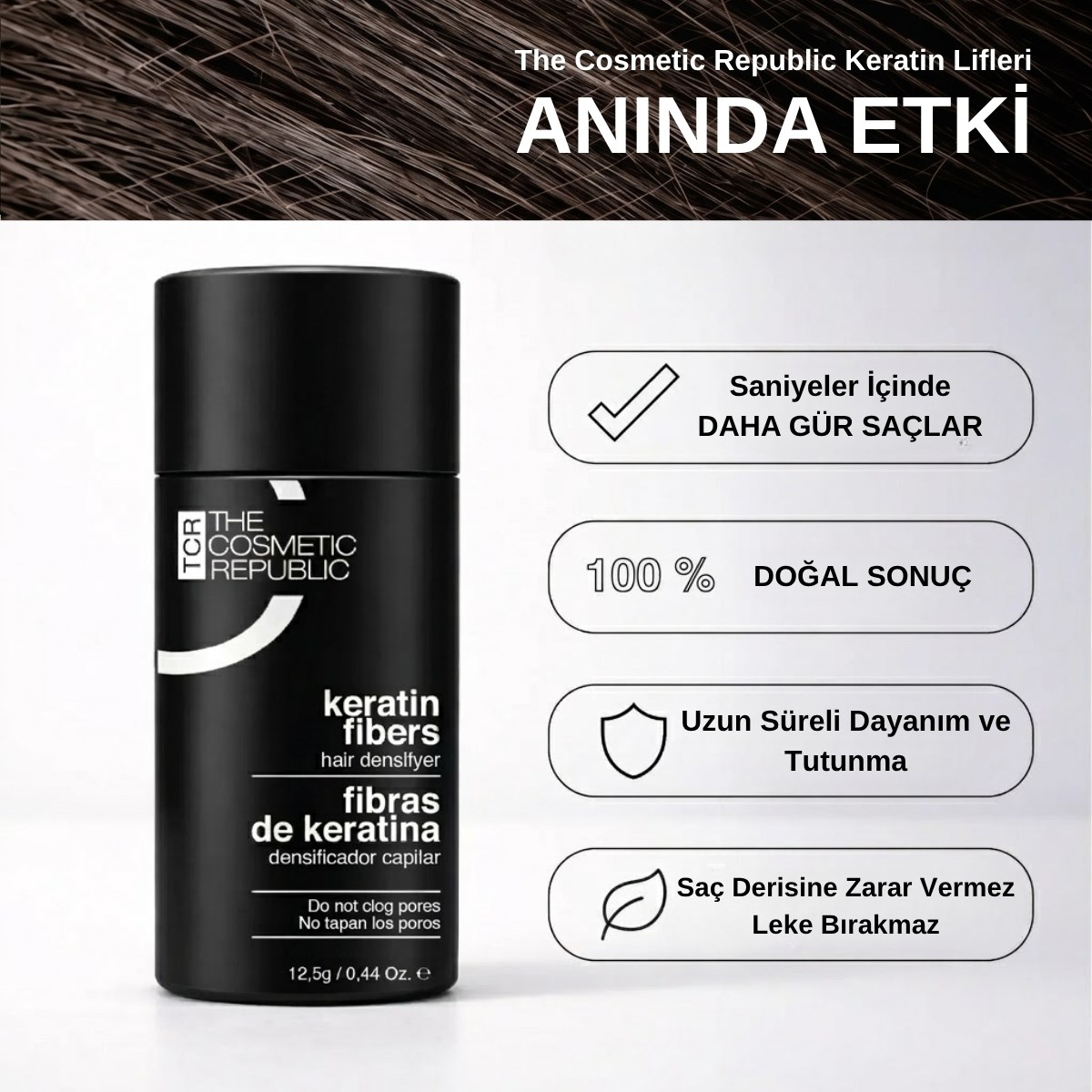 The Cosmetic Republic Dolgunlaştırıcı Saç Fiberi 12,5 gr – Koyu Kahve