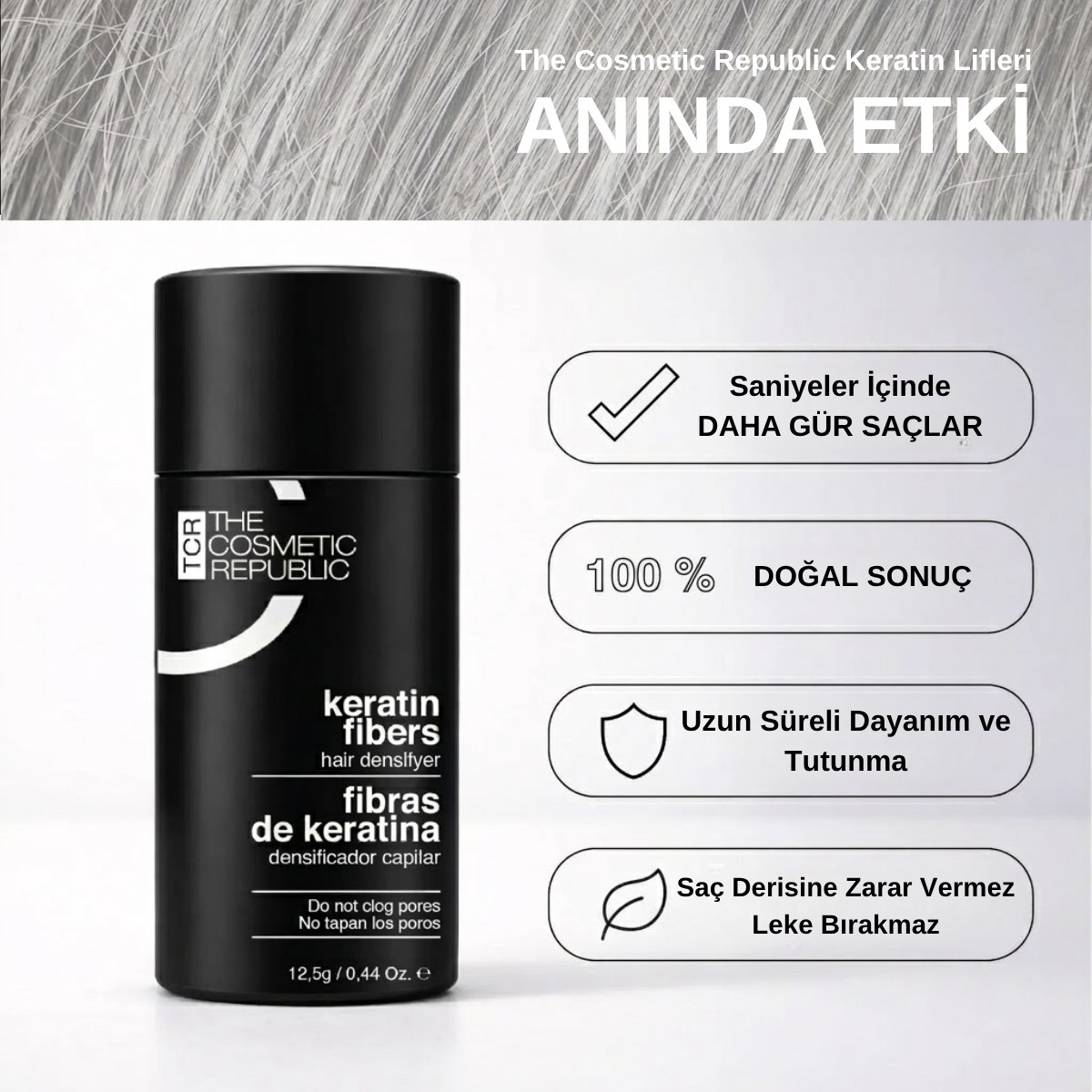 The Cosmetic Republic Dolgunlaştırıcı Saç Fiberi 12,5 gr – Gri