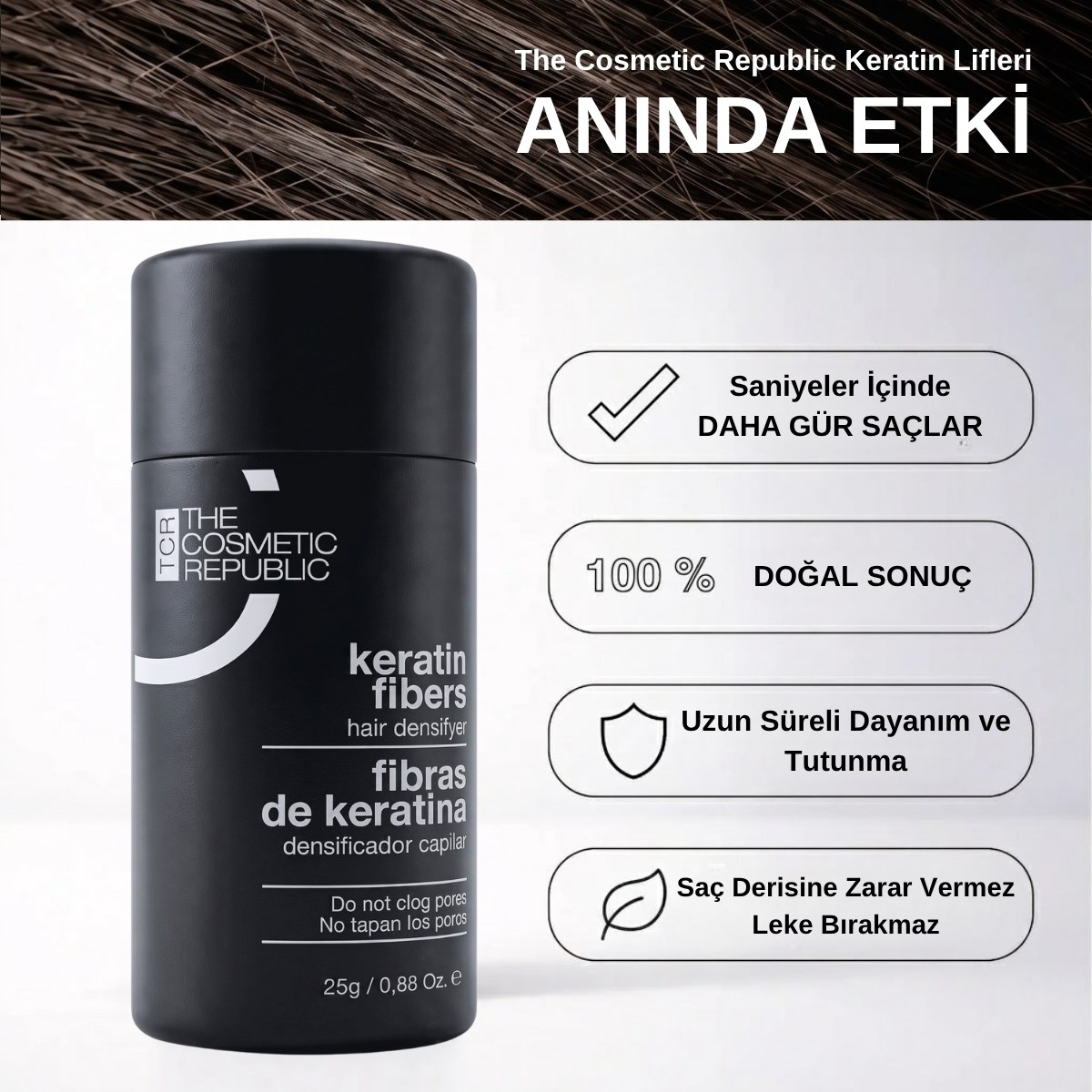 The Cosmetic Republic Dolgunlaştırıcı Saç Fiberi 25 gr – Koyu Kahve
