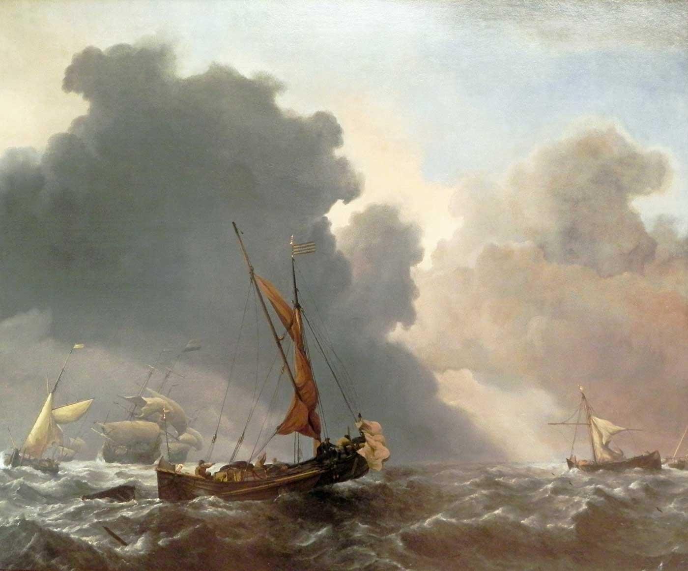 Willem van de Velde Fırtınalı Denizde Tekneler Kanvas Tablo