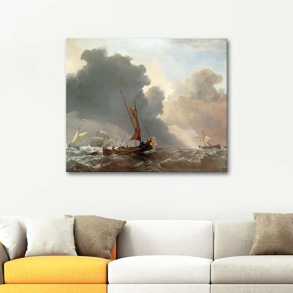 Willem van de Velde Fırtınalı Denizde Tekneler Kanvas Tablo