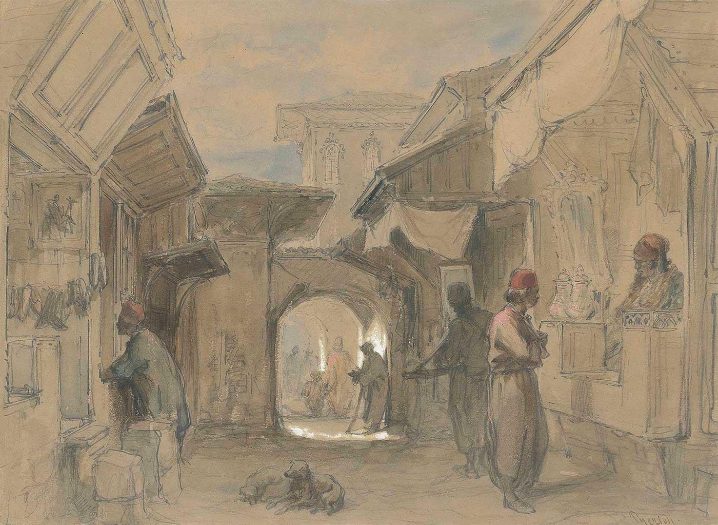 A Bazaar in Constantinople by Amadeo Preziosi