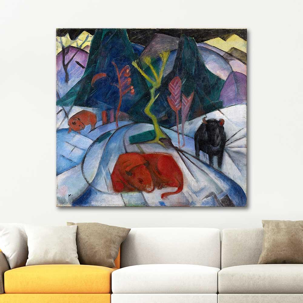 Franz Marc Kar Üstünde Bizon Kanvas Tablo