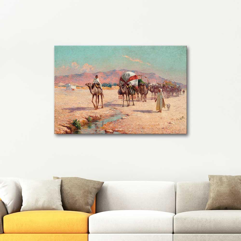 A Caravan Approaching a Stream in Biskra by Alexis Auguste Delahogue as Art Print