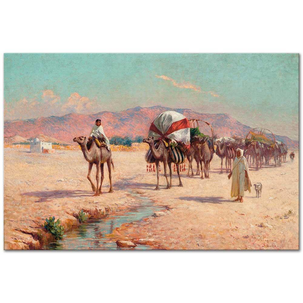 A Caravan Approaching a Stream in Biskra by Alexis Auguste Delahogue as Art Print