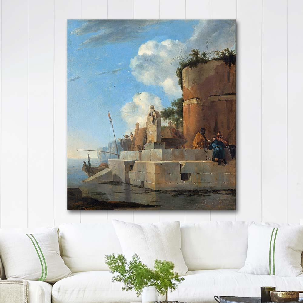 Jan Asselijn İtalya Sahilinde Harabeler Kanvas Tablo