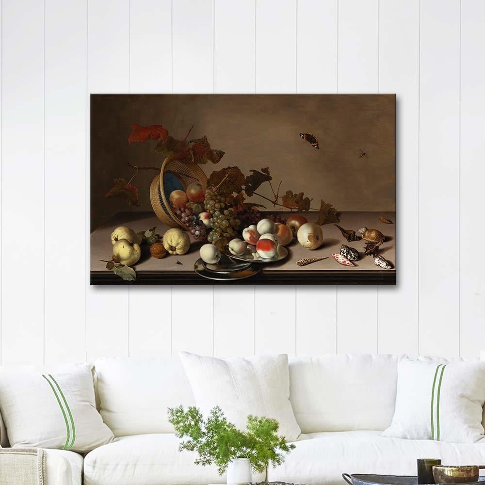 A Fruit Still Life with a Wicker Basket by Balthasar van der Ast as Art Print