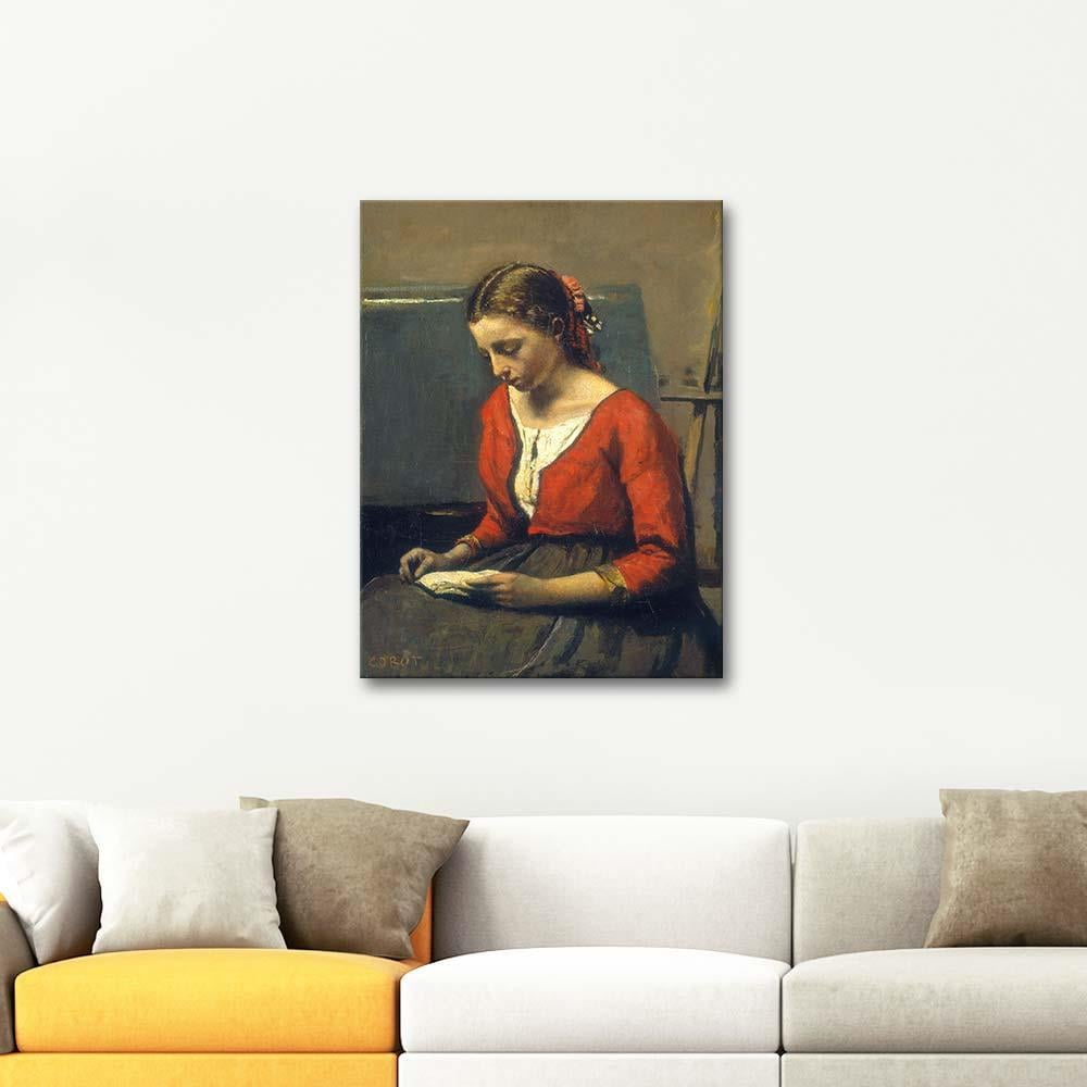 A Girl Reading by Jean Baptiste Camille Corot as Art Print
