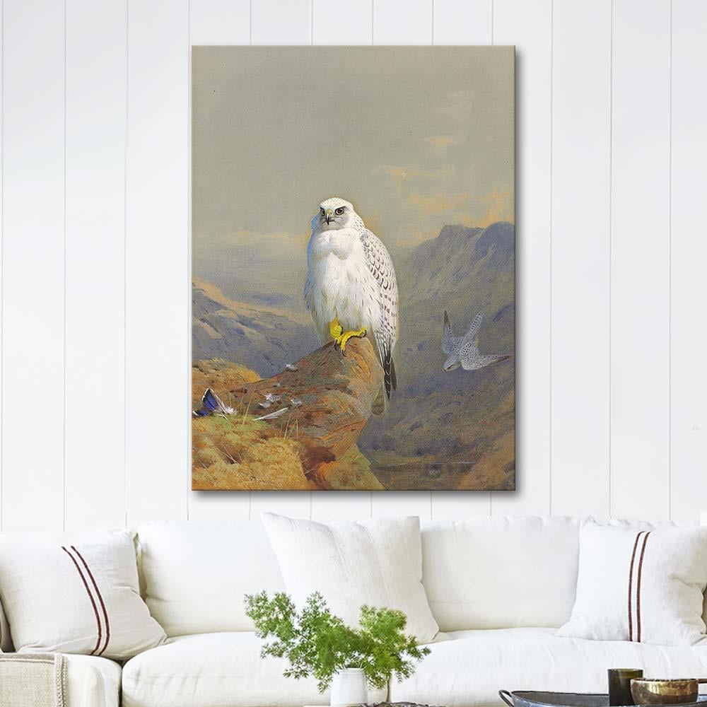 Archibald Thorburn Kayalık Bir Tepede Bir Grönland Şahini Kanvas Tablo