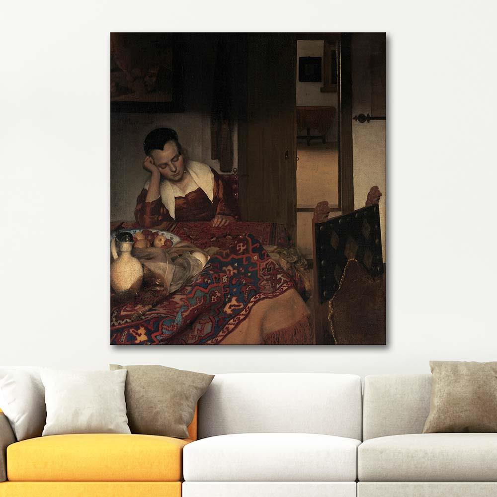 Johannes Vermeer Uyuyan Hizmetçi Kanvas Tablo