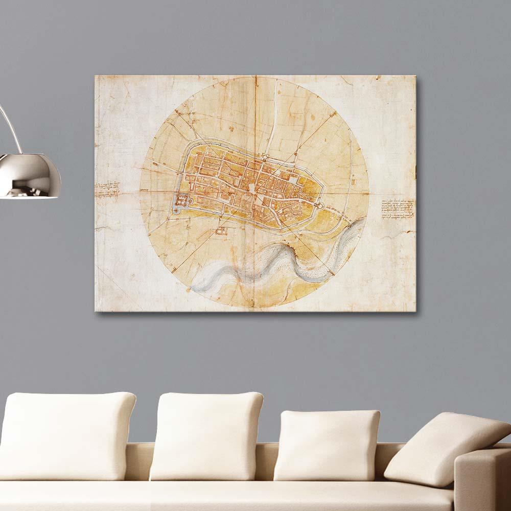 A Map of Imola by Leonardo da Vinci as Art Print