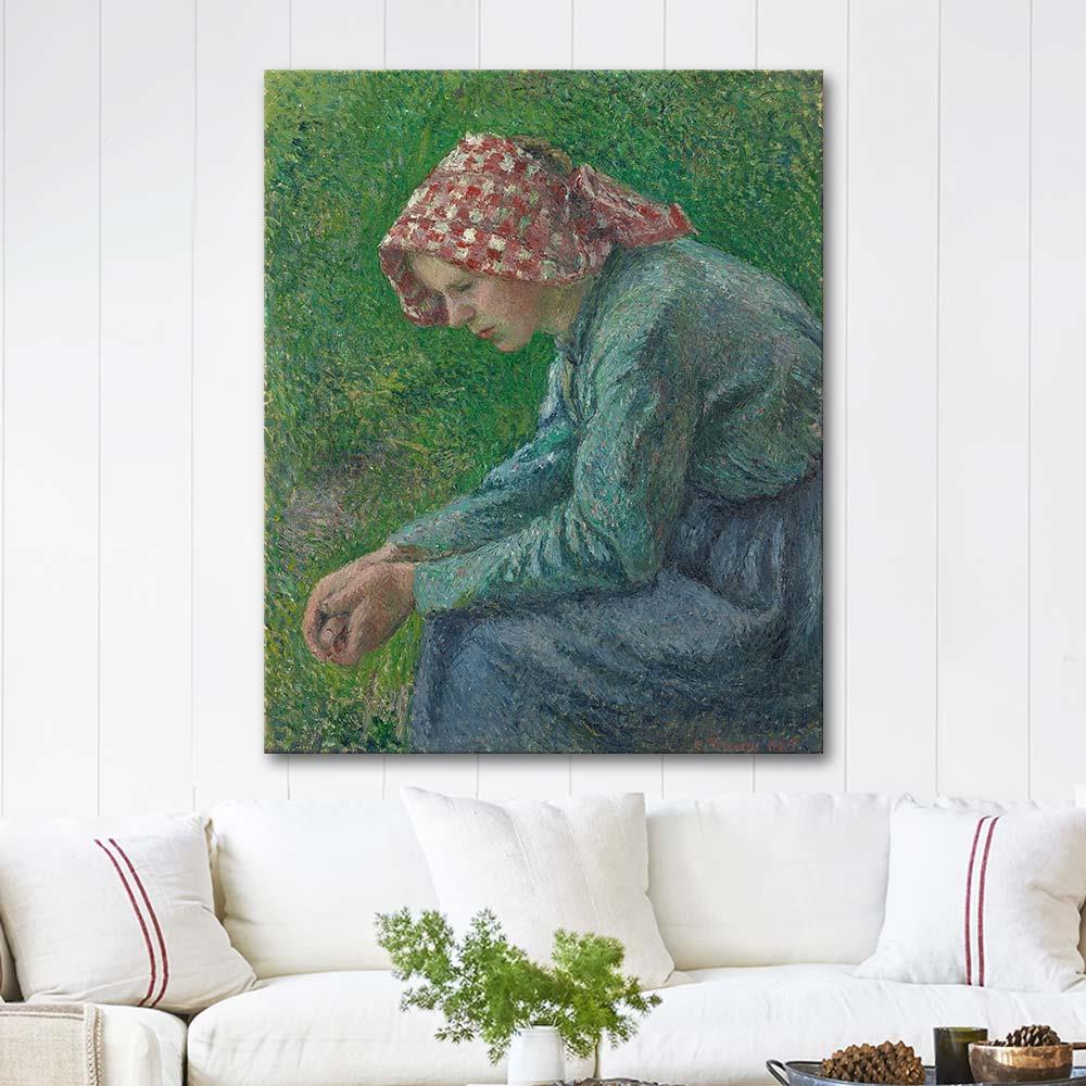 Camille Pissarro Oturan Çiftçi Kadın Kanvas Tablo