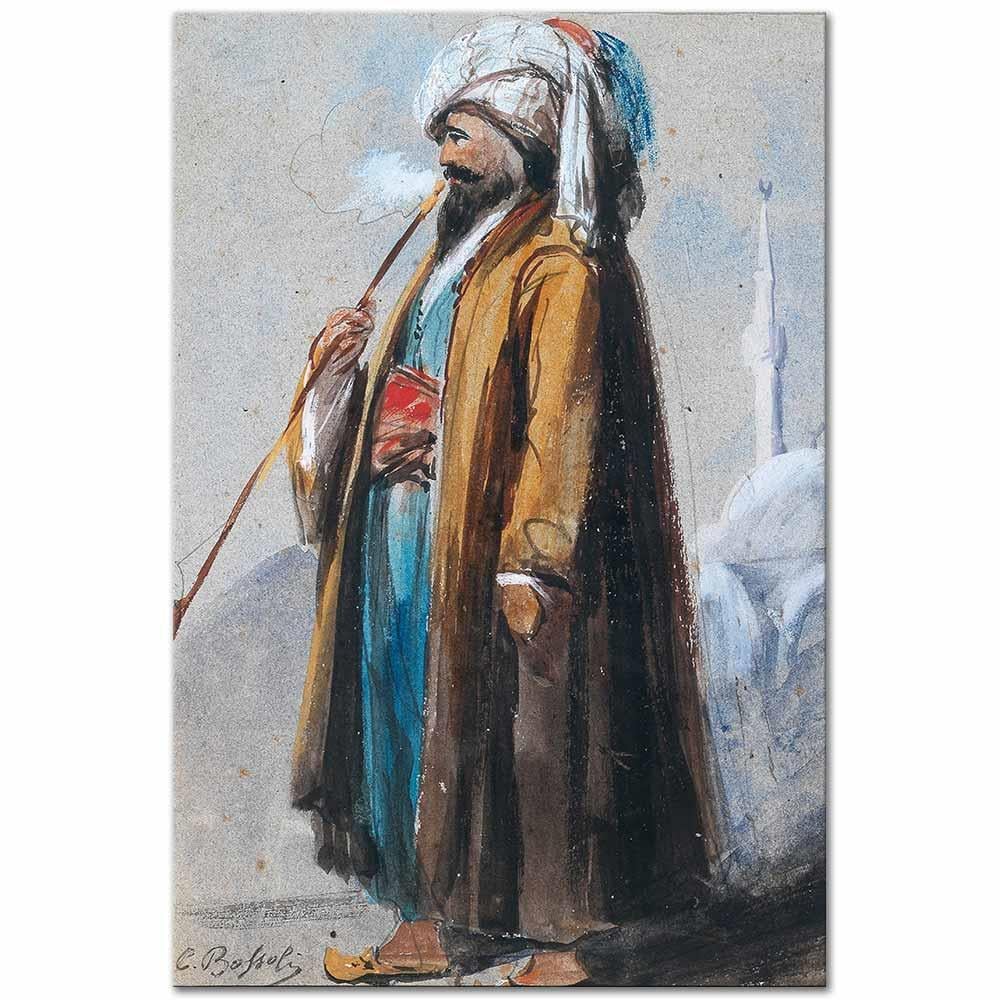 Carlo Bossoli Tütün İçen Doğulu Kanvas Tablo