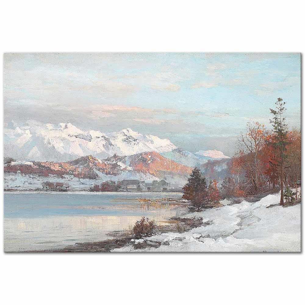Anders Andersen-Lundby Dağlar ve Gölün Üzerinde Sabah Işıkları Kanvas Tablo