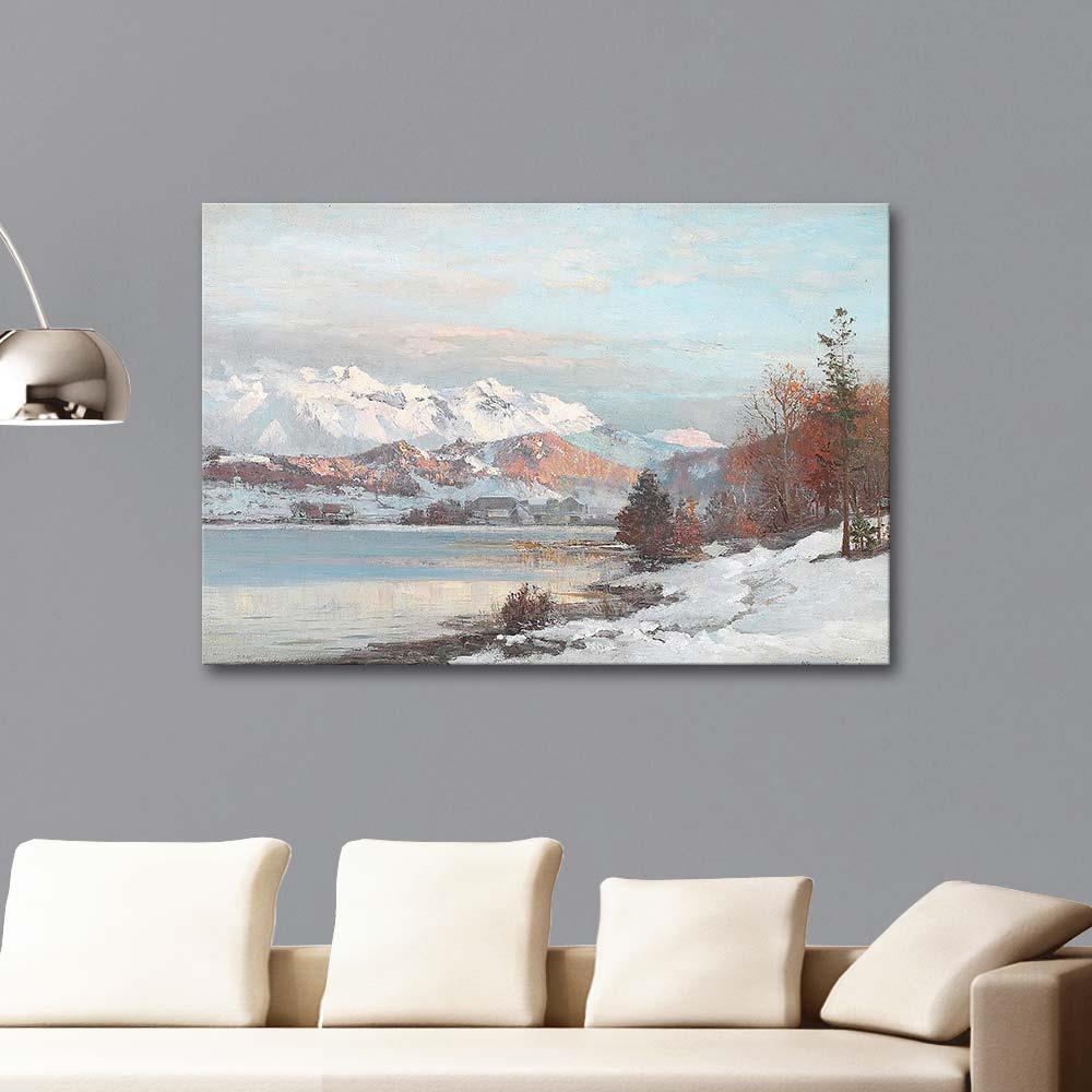 Anders Andersen-Lundby Dağlar ve Gölün Üzerinde Sabah Işıkları Kanvas Tablo