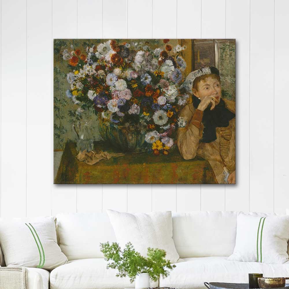A Woman Seated beside a Vase of Flowers by Edgar Degas as Art Print