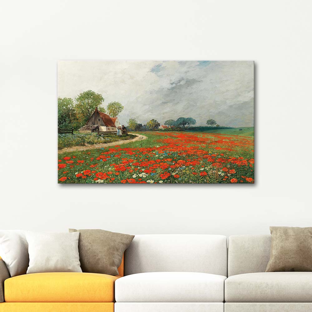 Adolf Kaufmann A Poppy Field With Daisies Art Print