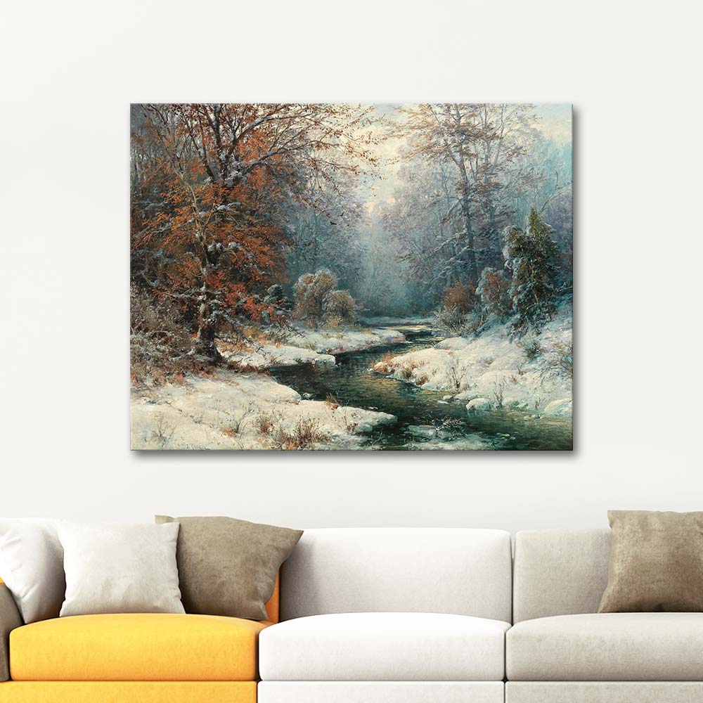 Adolf Kaufmann River Landscape In Winter Art Print