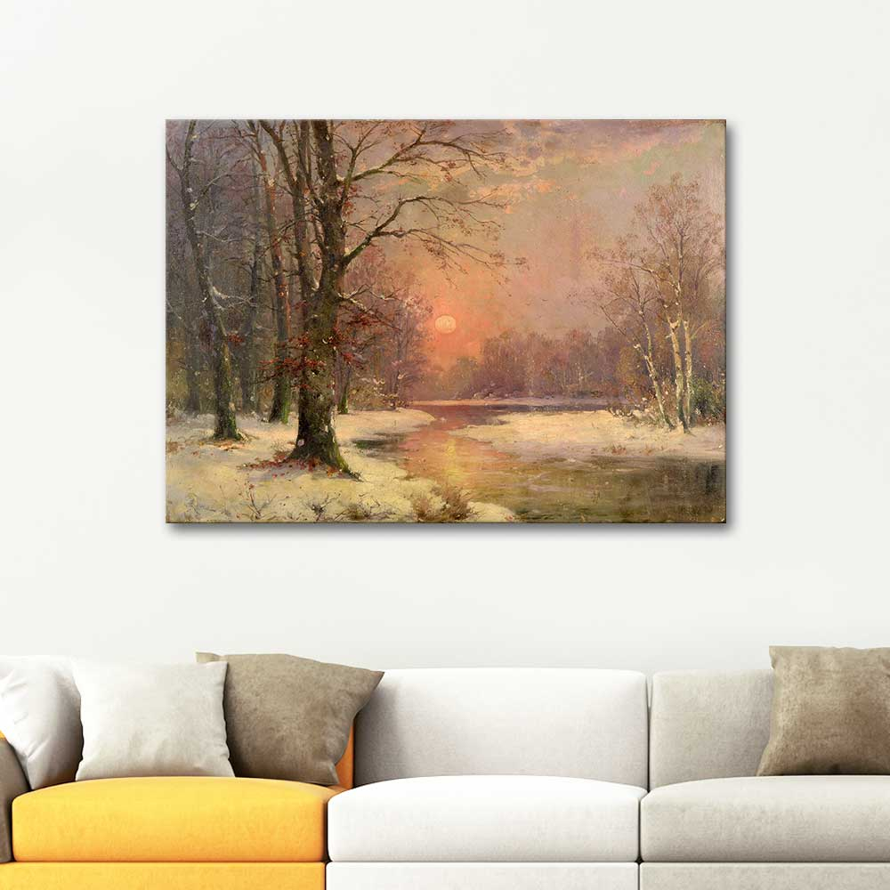 Adolf Kaufmann Kışın Günbatımı Kanvas Tablo