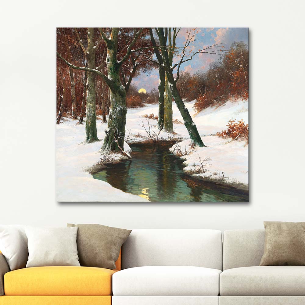Adolf Kaufmann Winter Landscape With Rising Moon Art Print
