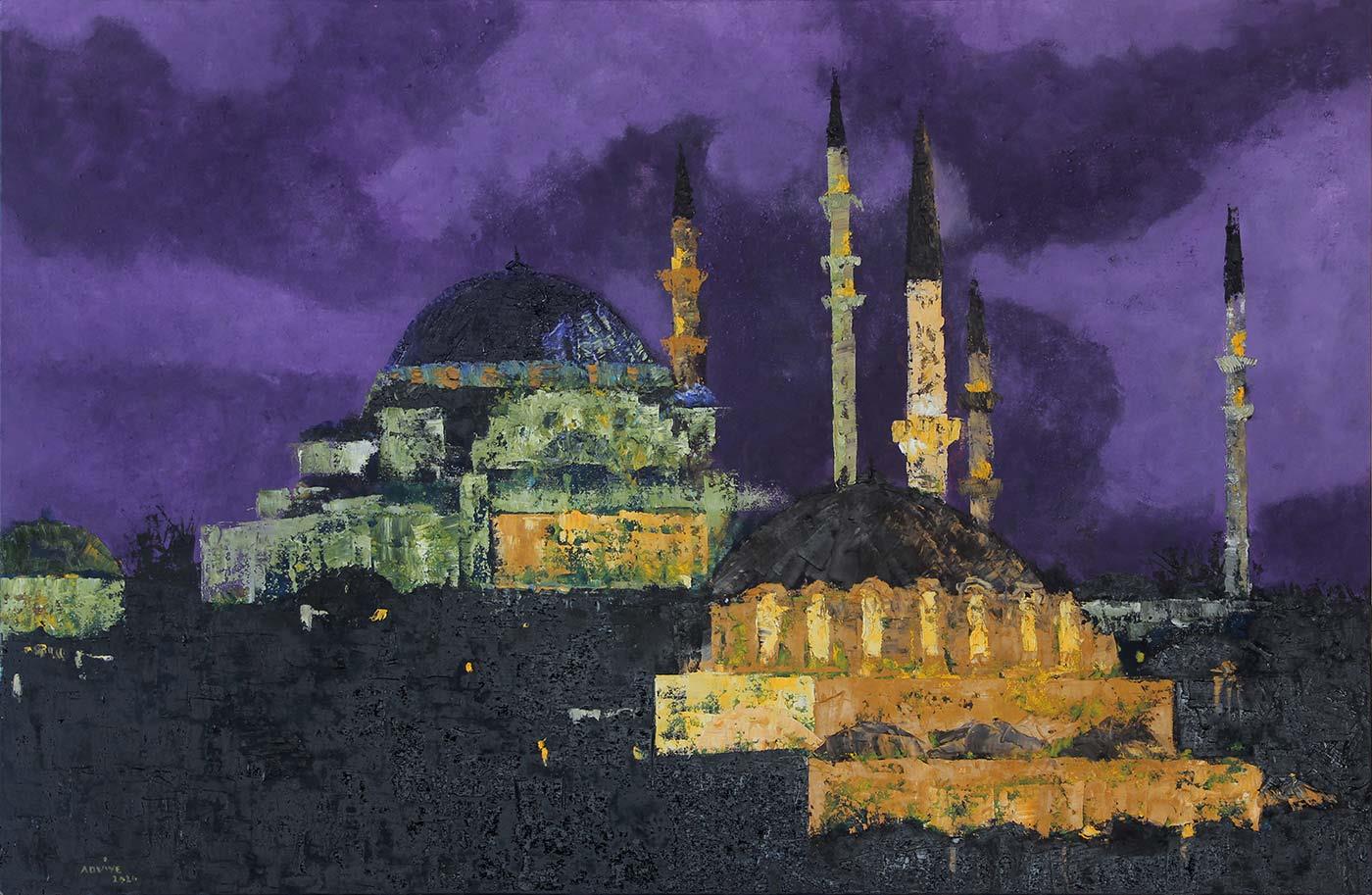 Adviye Özküçük Cami Işıkları İstanbul Yağlı Boya Tablo