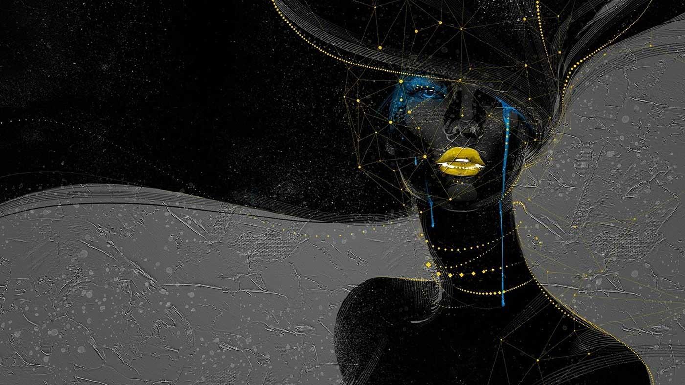 African Woman with Yellow Lipstick as Art Print