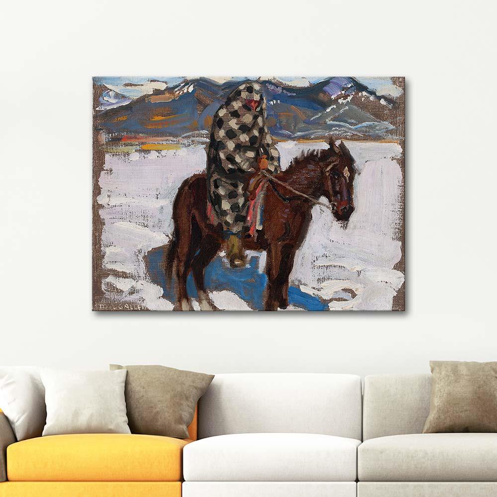 Akseli Gallen Kallela Karda At Üstünde Kızılderili Kanvas Tablo