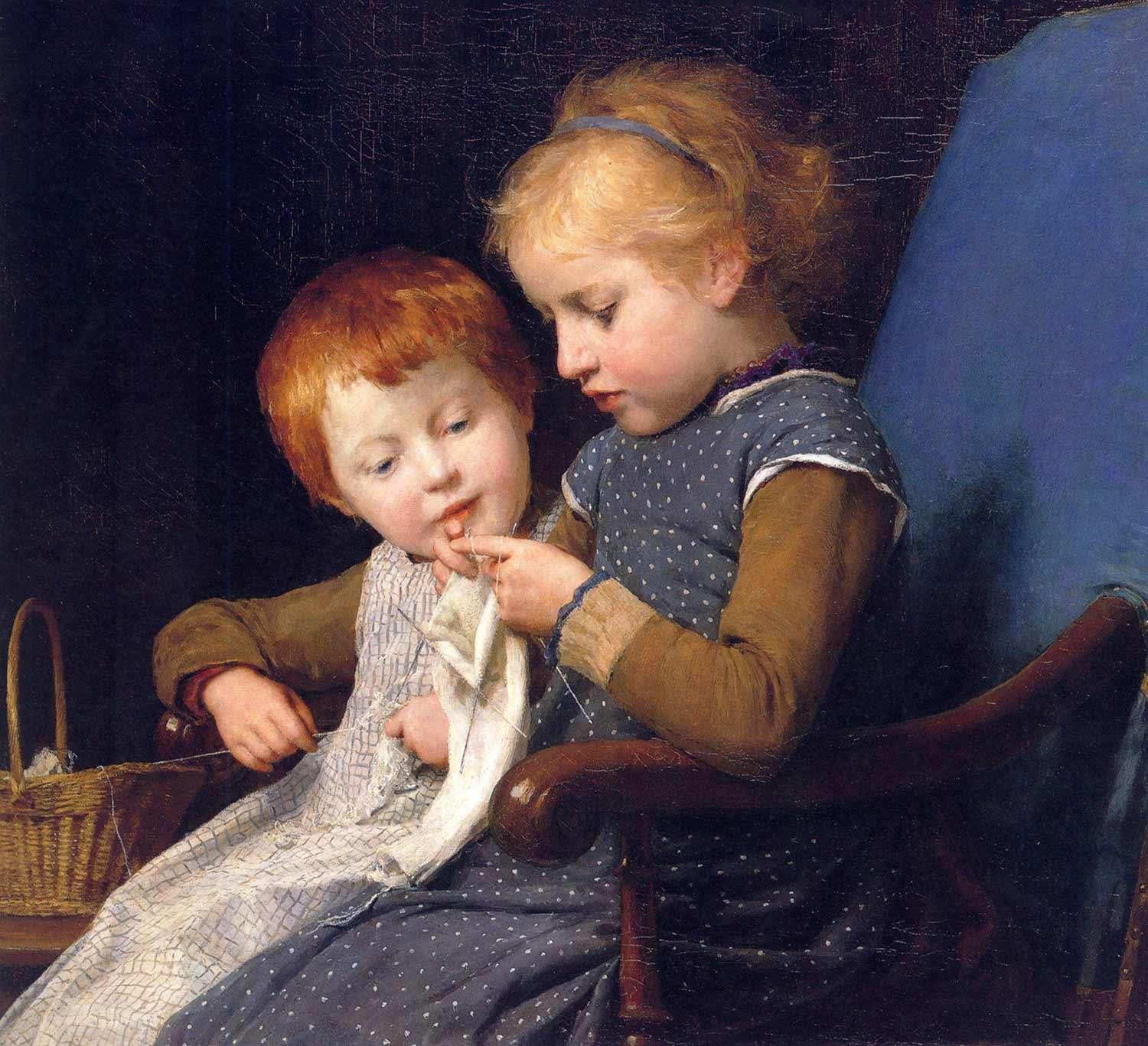 Albert Anker Küçük Örgücüler Kanvas Tablo