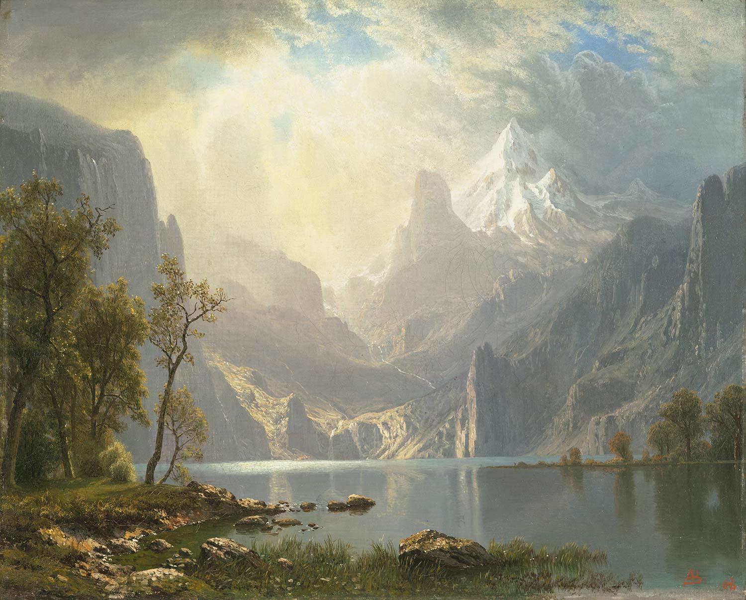 Albert Bierstadt Taho Gölü Kıyısında Dağlar Kanvas Tablo