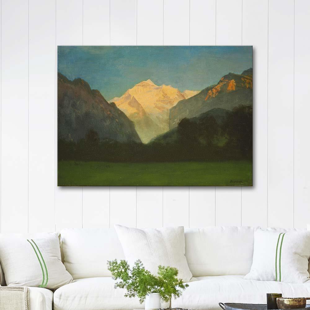 Albert Bierstadt View of Glacier Park or Sunset on Peak Art Print