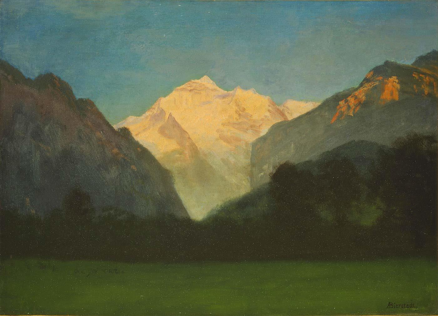 Albert Bierstadt View of Glacier Park or Sunset on Peak Art Print