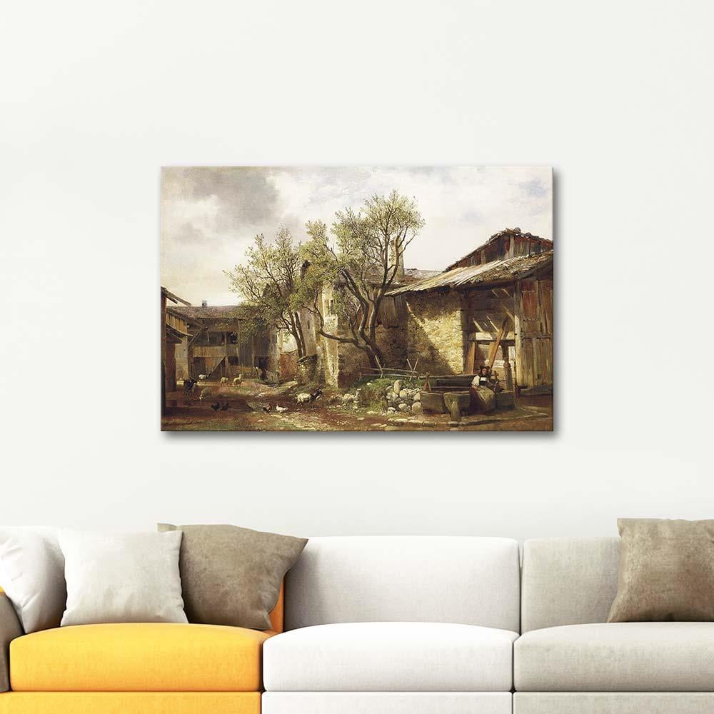 Alexandre Calame Köy Yeri ve Hayvanlar Kanvas Tablo