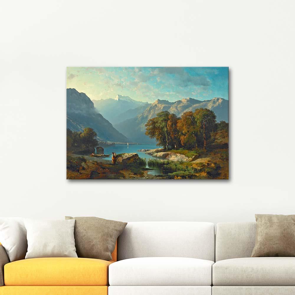 Alexandre Calame Geneva Gölüne Bakış Kanvas Tablo